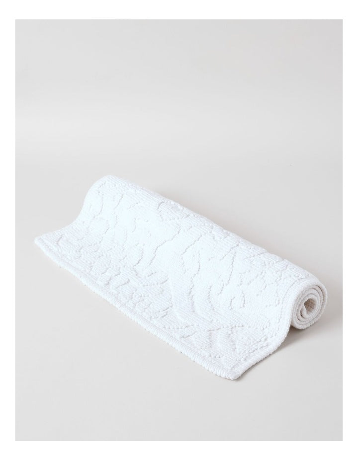 Floral Jacquard Bath Mat in Cream