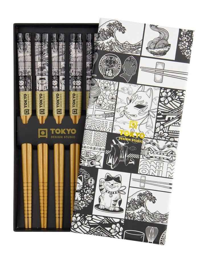 Tokyo Fan Chopstick Giftset 5 Piece in Black
