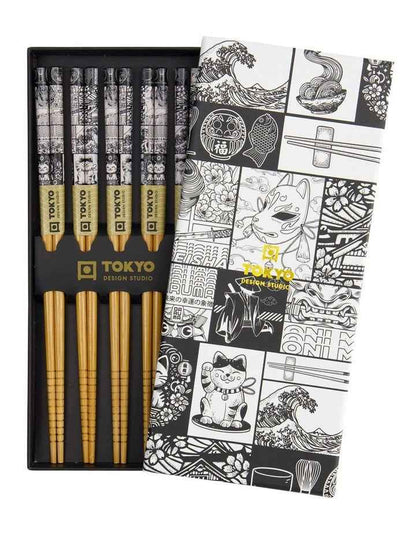 Tokyo Fan Chopstick Giftset 5 Piece in Black