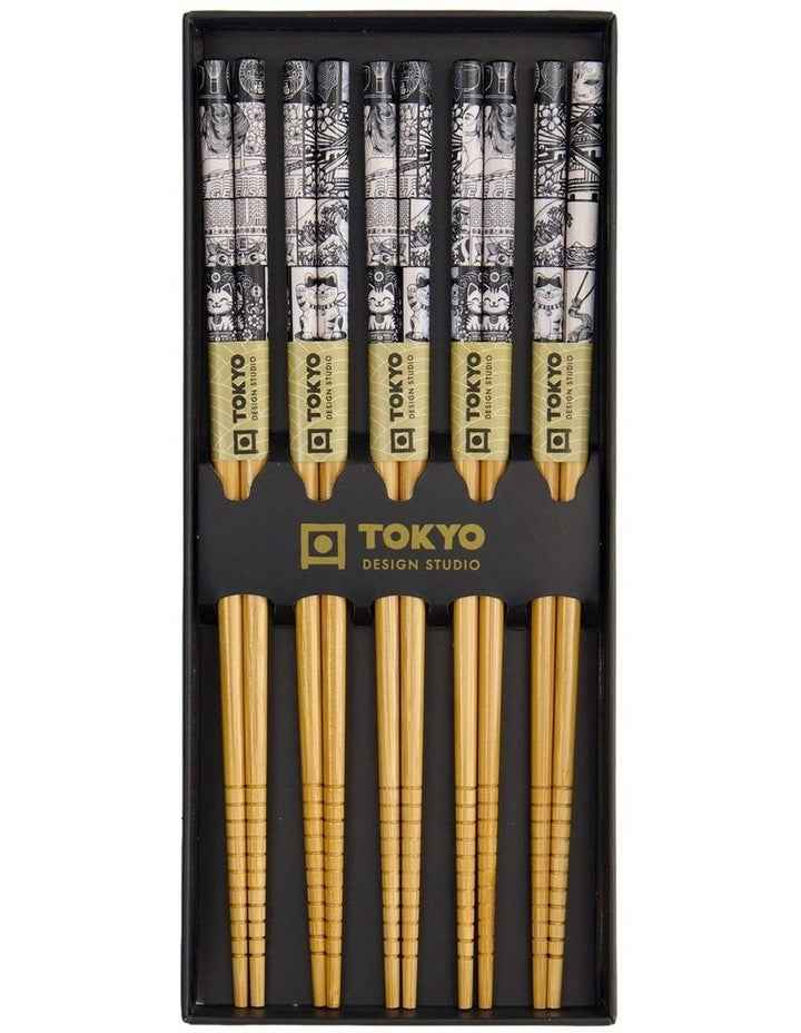 Tokyo Fan Chopstick Giftset 5 Piece in Black