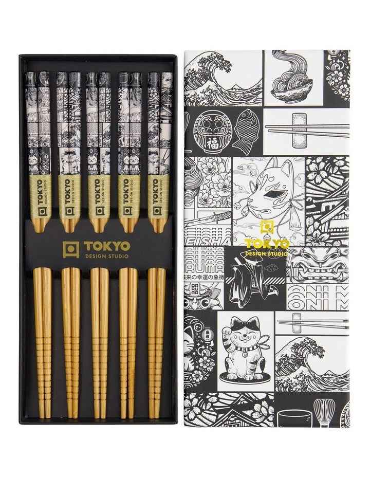Tokyo Fan Chopstick Giftset 5 Piece in Black