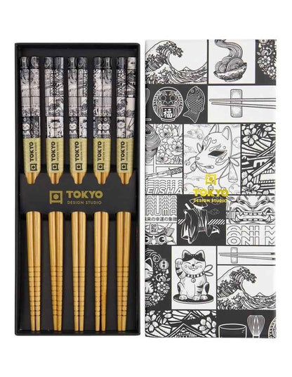 Tokyo Fan Chopstick Giftset 5 Piece in Black