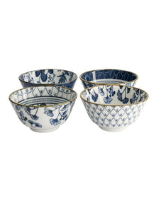 Flora Japonica Mixed Rice Bowl 12cm 4 Piece in Blue