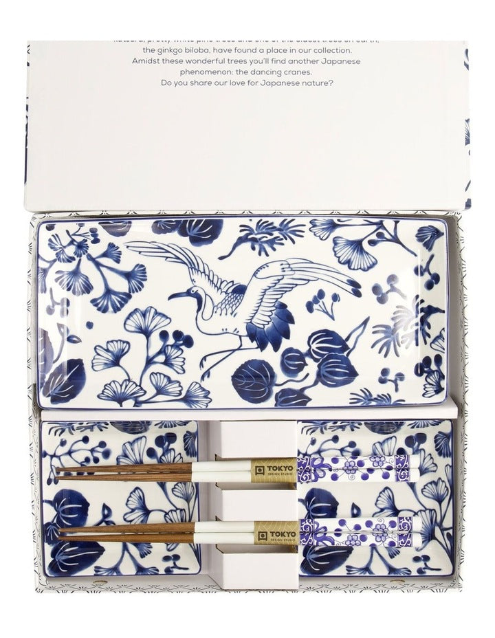 Flora Japonica Sushi Plate Giftset 4 Piece in White