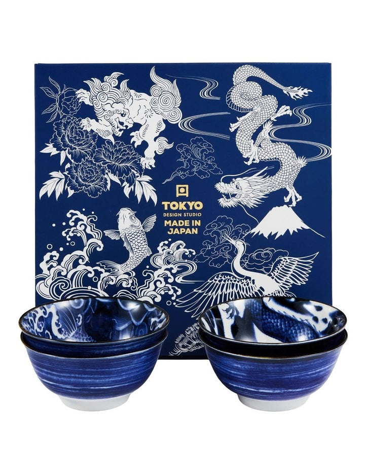 Japonism Mixed Bowl Giftset 4 Piece 14cm in Blue