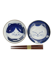Kawaii Neko Bowl With Chopsticks 2 Piece in Multi