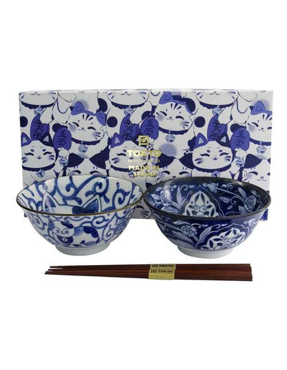 Kawaii Neko Bowl With Chopsticks 2 Piece in Multi