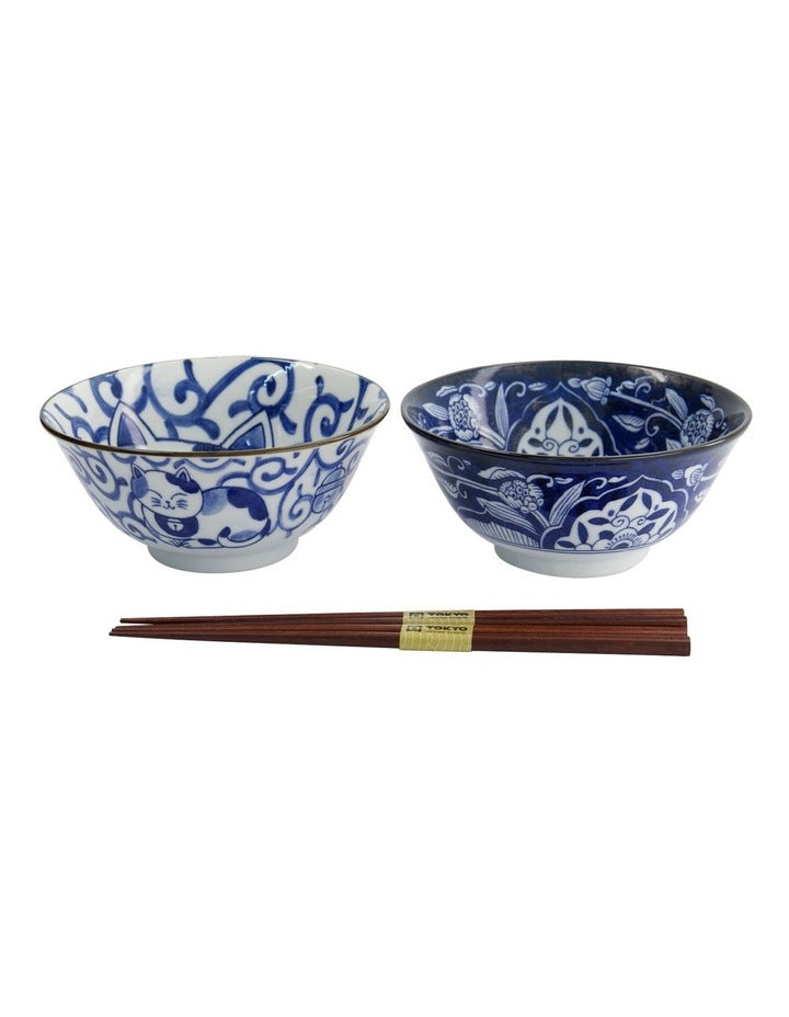 Kawaii Neko Bowl With Chopsticks 2 Piece in Multi