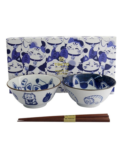 Kawaii Neko Bowl With Chopsticks 2 Piece in Multi