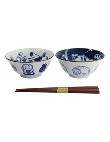 Kawaii Neko Bowl With Chopsticks 2 Piece in Multi