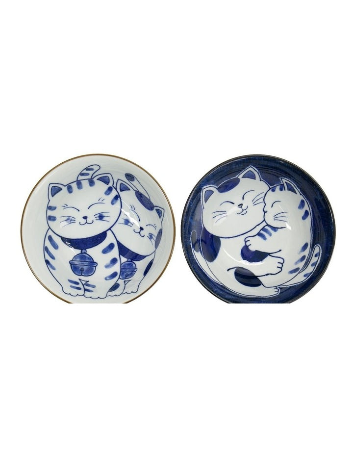 Kawaii Neko Bowl With Chopsticks 2 Piece in Multi