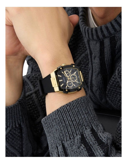 Mens Black Gold Tone Multi-function Watch