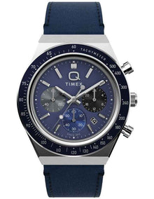 Q Chronograph Leather Strap Watch 40mm in Blue