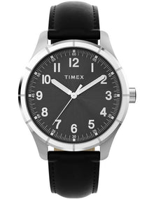 Main Street Leather Strap Watch 42mm in Black
