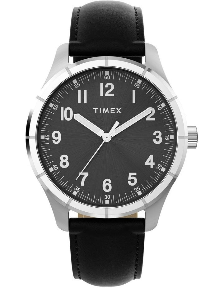 Main Street Leather Strap Watch 42mm in Black