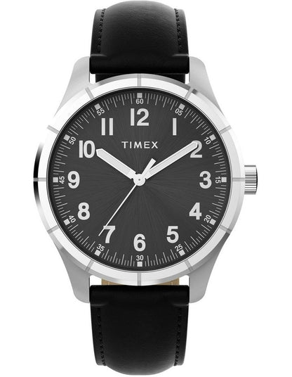 Main Street Leather Strap Watch 42mm in Black