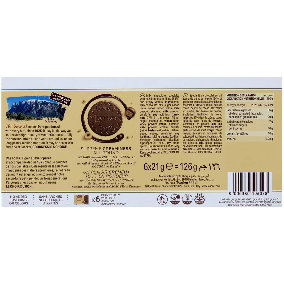 Loacker Wafers Original Hazelnut Tortina 126g