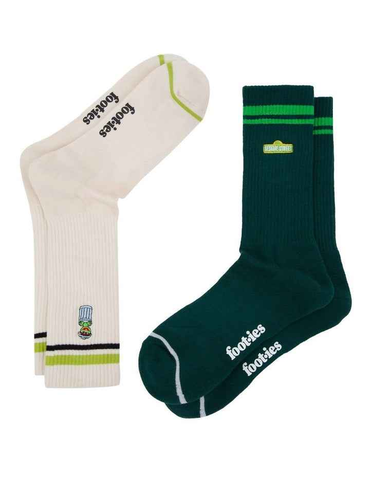 Oscar The Grouch Sneaker Socks 2 Pack in Multi
