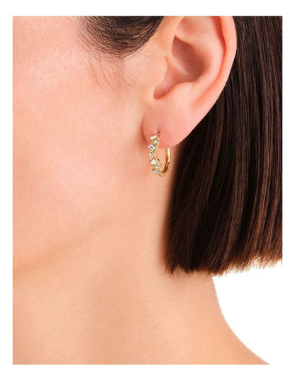Playful Crystals Baguette And Round Hoop Earrings in Gold