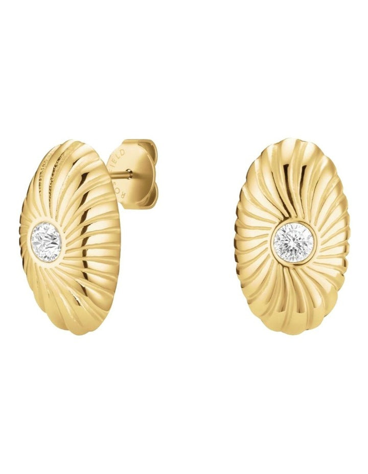 Bold Solitaire Textured Stud Earrings in Gold-Tone