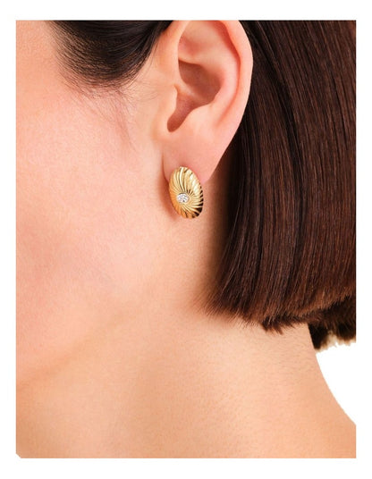Bold Solitaire Textured Stud Earrings in Gold-Tone