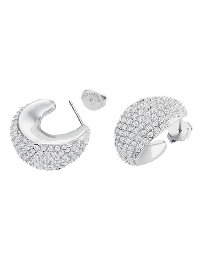 Pav Half Moon Hoop Earrings in Silver-Tone
