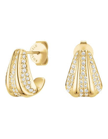 Pav Striped Stud Earrings in Gold-Tone