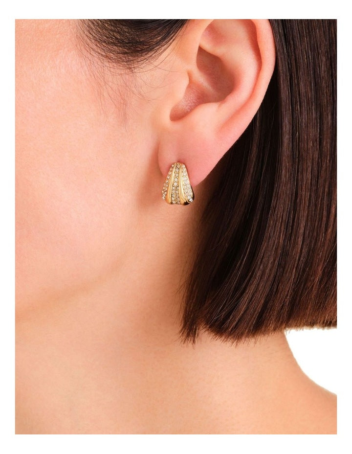 Pav Striped Stud Earrings in Gold-Tone