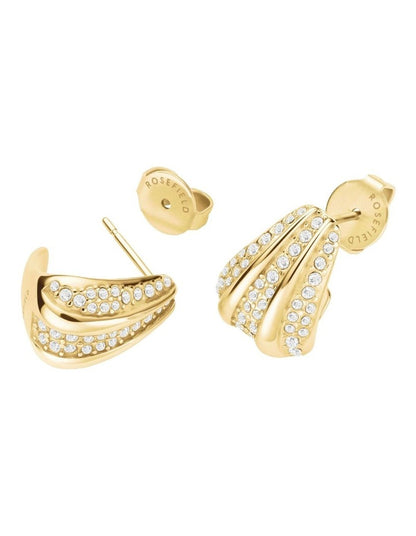 Pav Striped Stud Earrings in Gold-Tone