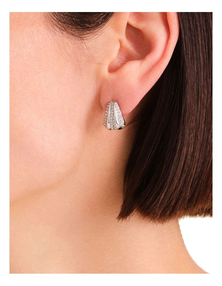 Pav Striped Stud Earrings in Silver-Tone