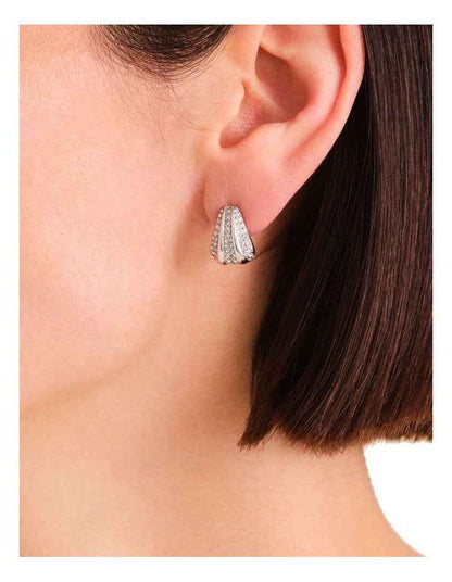 Pav Striped Stud Earrings in Silver-Tone