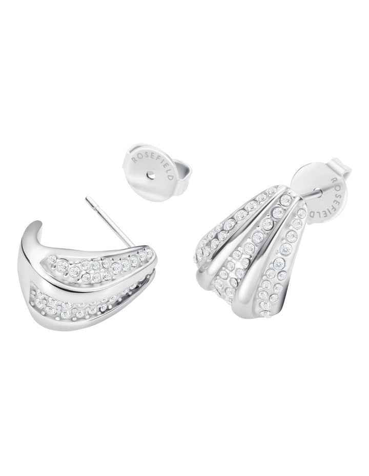 Pav Striped Stud Earrings in Silver-Tone