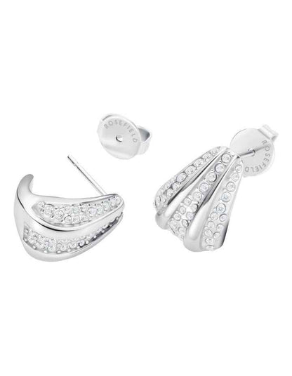Pav Striped Stud Earrings in Silver-Tone