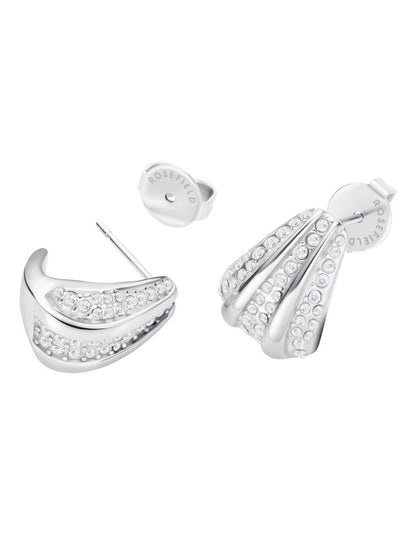 Pav Striped Stud Earrings in Silver-Tone
