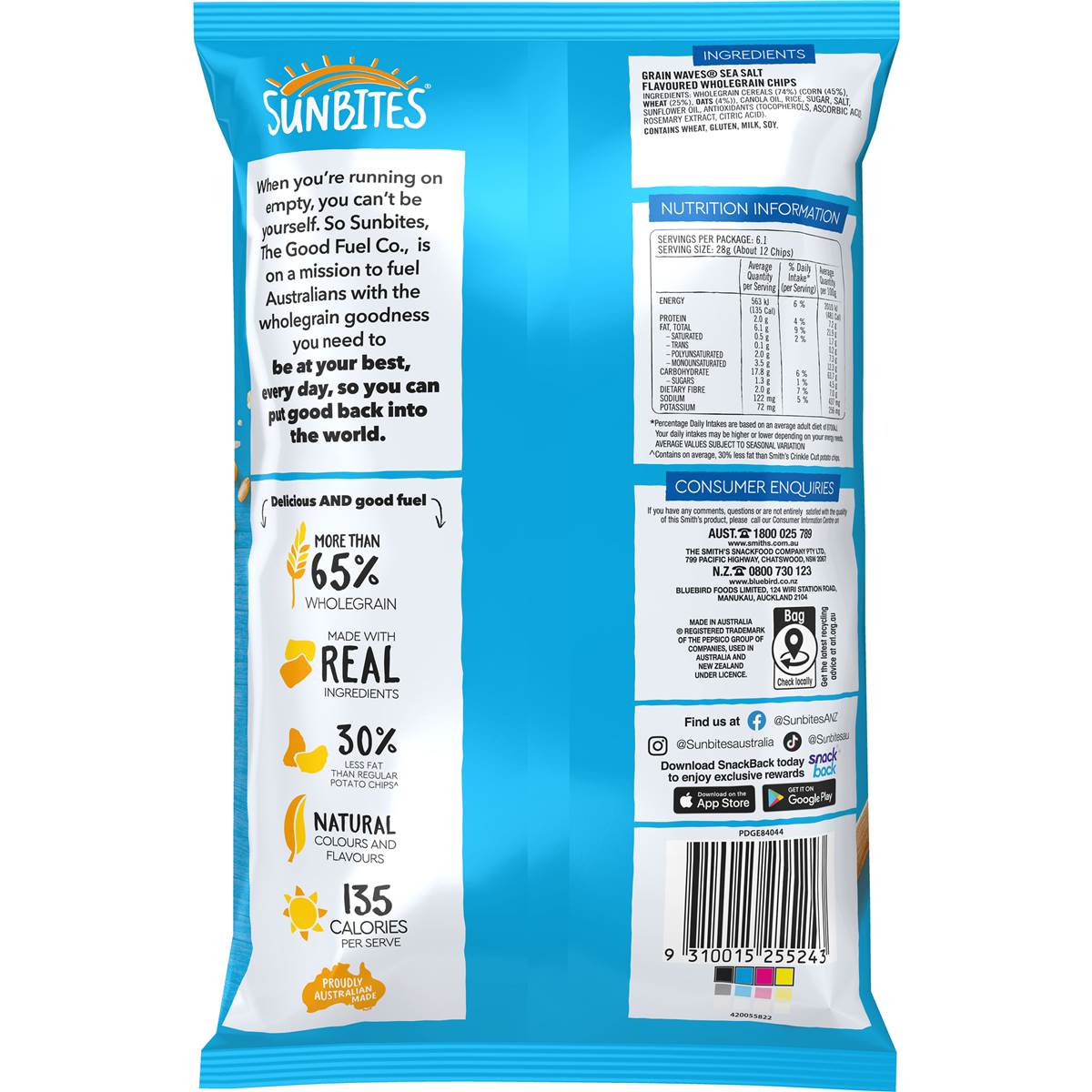 Sunbites Grain Waves Sea Salt Wholegrain Chips Share Pack 170g