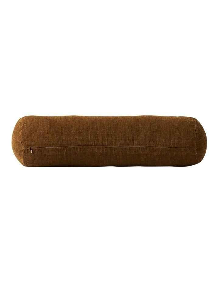 Vintage Linen Fringe Bolster in Nutmeg