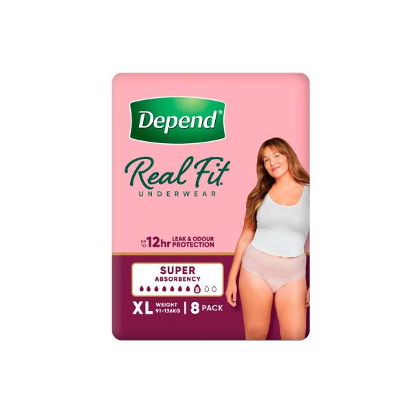 DEPEND REAL FIT FOR WOMEN EXTRA LARGE SUPER UNDERWEAR 8PACK