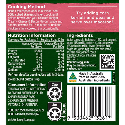 Chicken Tonight Creamy Cheese & Bacon Flavour 490g