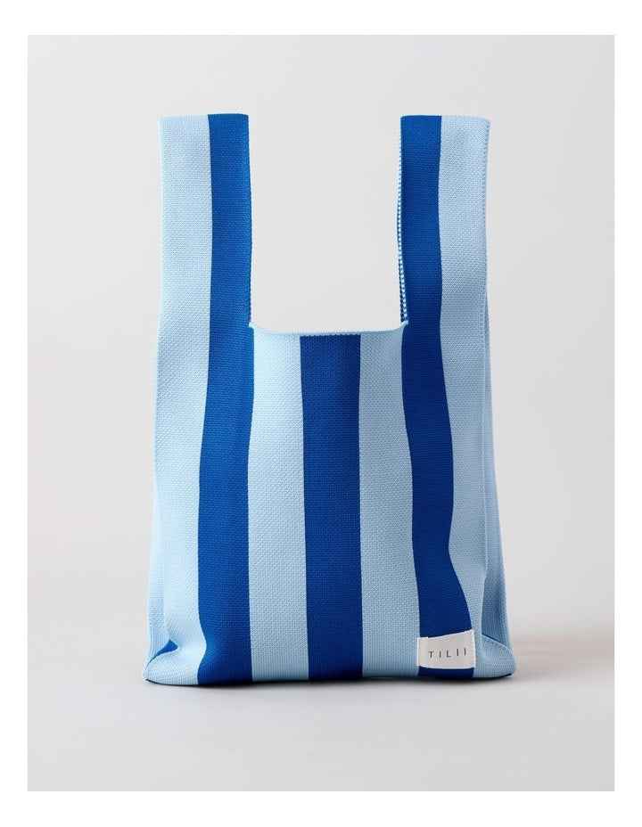 Striped Knitted Tote Bag in Blue