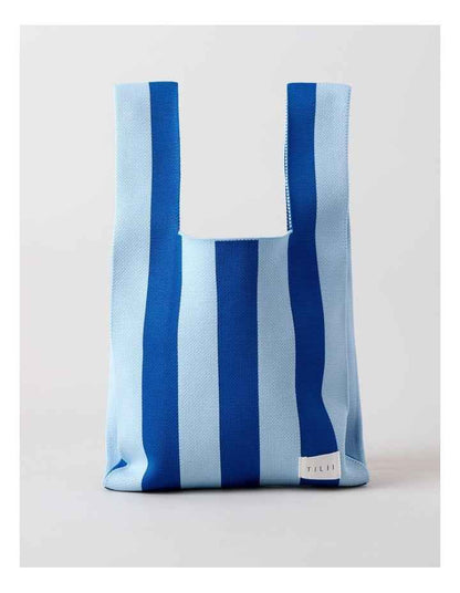 Striped Knitted Tote Bag in Blue