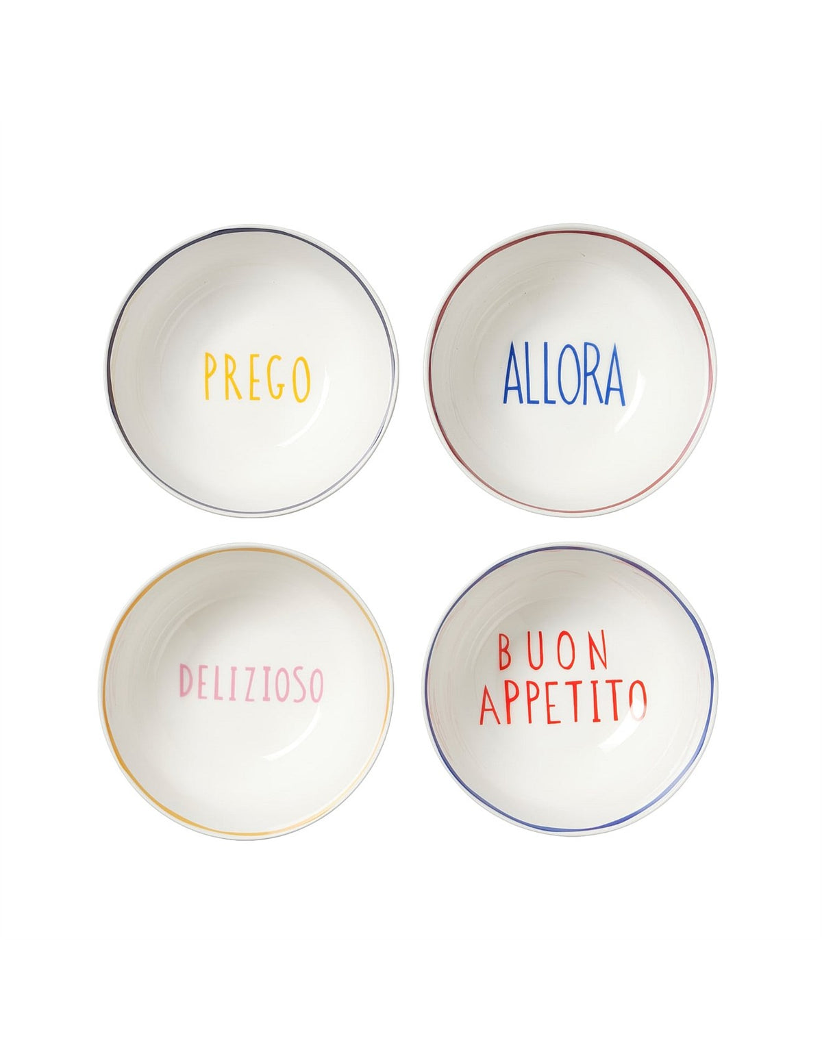 Italian 18cm Set of 4 New Bone China Cereal Bowls White Multi Set