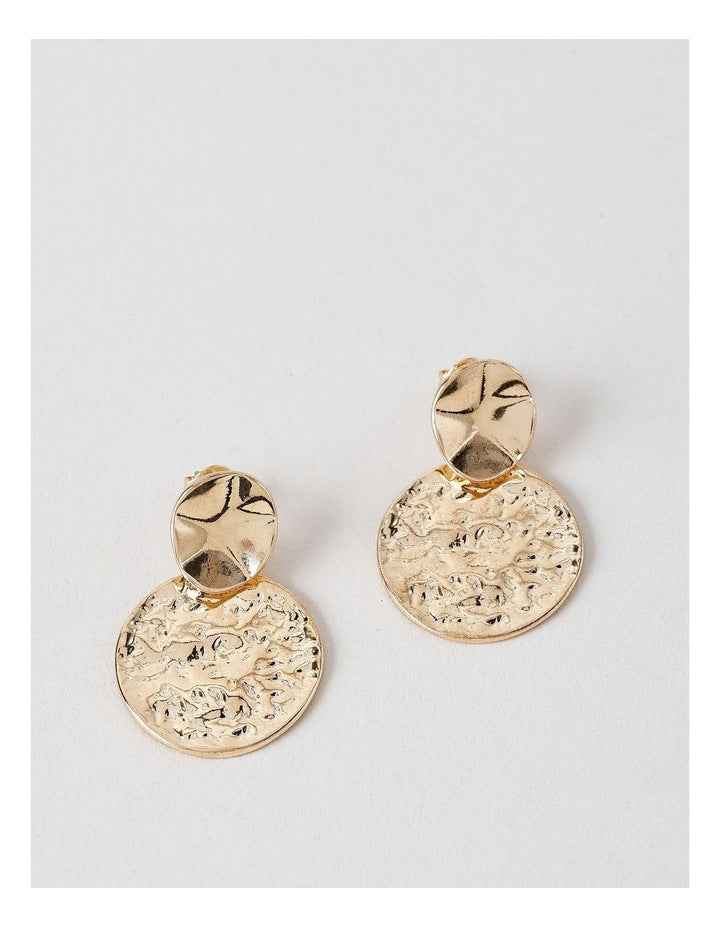 Beaten Sundisc Drop Earrings in Gold