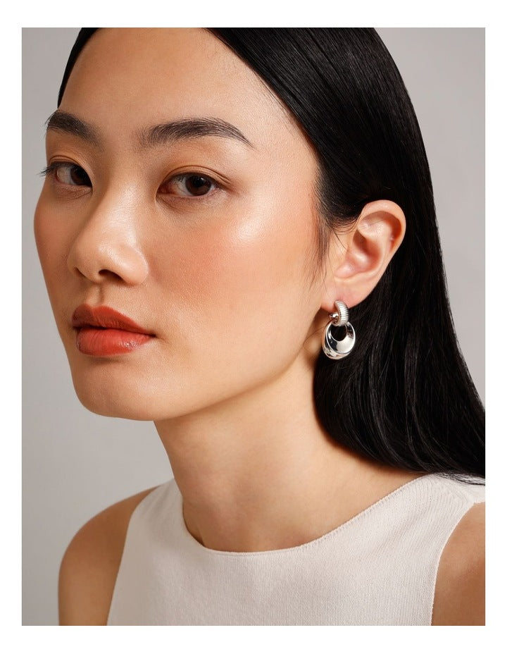 Textured Doorknocker Earrings in Silver