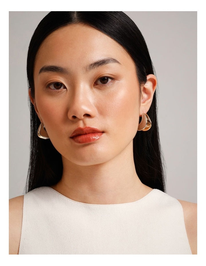 Curved Double Row Hoops in Mixed Metal