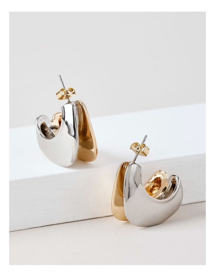 Curved Double Row Hoops in Mixed Metal
