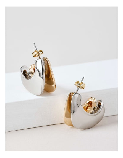 Curved Double Row Hoops in Mixed Metal