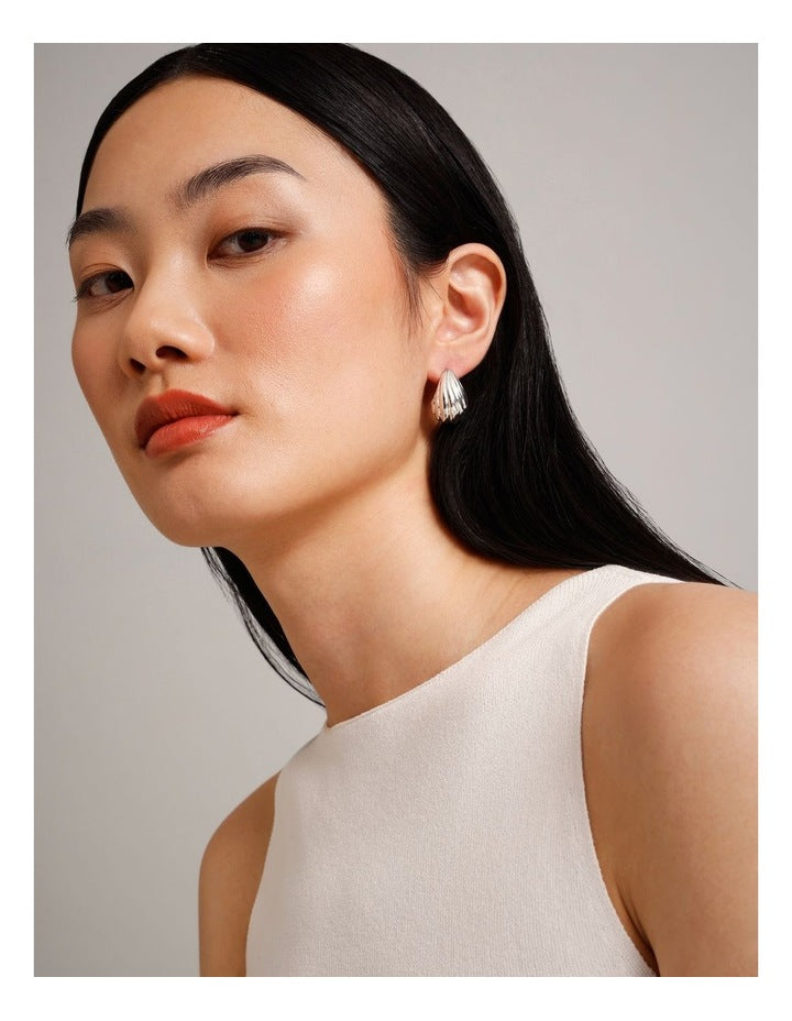Small Etched Teardrop Earrings in Silver