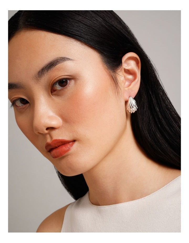 Small Etched Teardrop Earrings in Silver