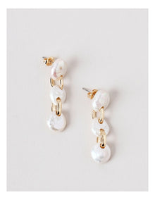 Pearl Link Drop Earrings in Gold