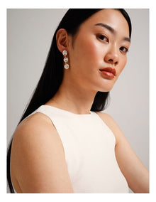 Pearl Link Drop Earrings in Gold